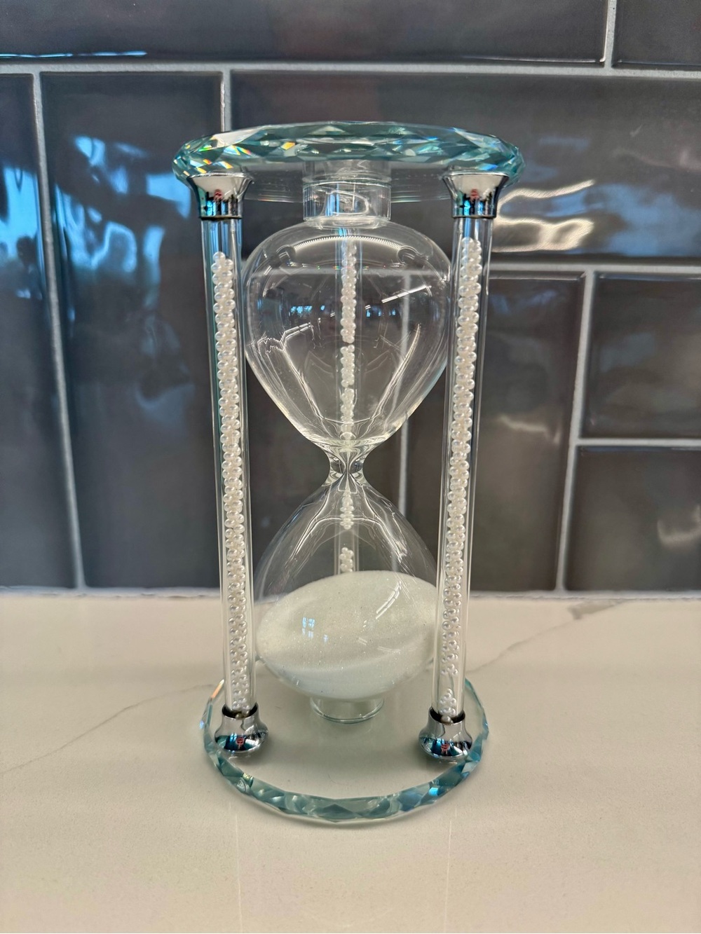 Elegant Aqua Crystal Hourglass Sand Timer
